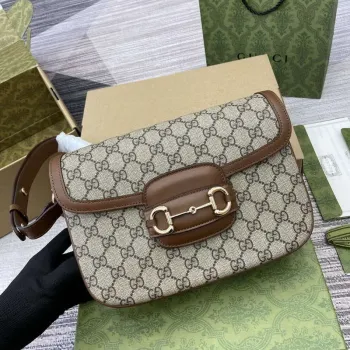 Gucci 815178 Gucci Horsebit 1955 Soft Medium Shoulder Bag Hnědý kožený lem