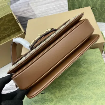 Gucci 815178 Gucci Horsebit 1955 Soft Medium Shoulder Bag Hnědý kožený lem