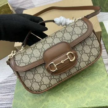 Gucci 815206 Gucci Horsebit 1955 Soft Small Top Handle Bag Hnědý kožený lem