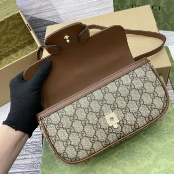 Gucci 815206 Gucci Horsebit 1955 Soft Small Top Handle Bag Hnědý kožený lem