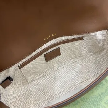 Gucci 815206 Gucci Horsebit 1955 Soft Small Top Handle Bag Hnědý kožený lem