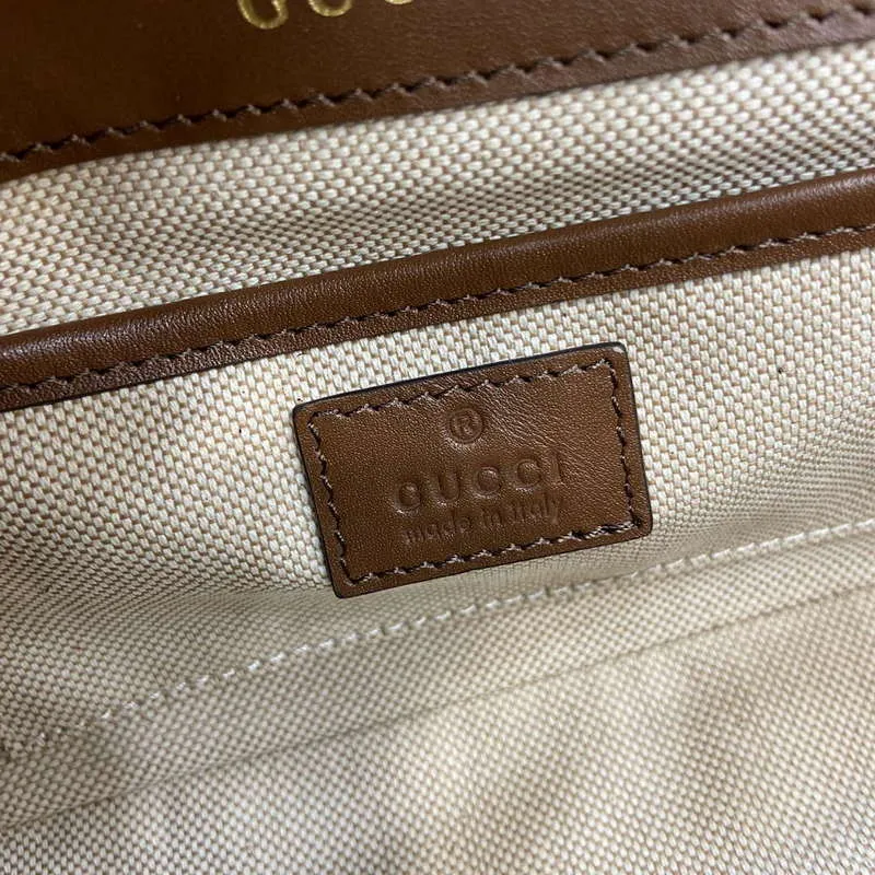 Gucci 815206 Gucci Horsebit 1955 Soft Small Top Handle Bag Hnědý kožený lem