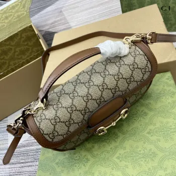 Gucci 815206 Gucci Horsebit 1955 Soft Small Top Handle Bag Hnědý kožený lem