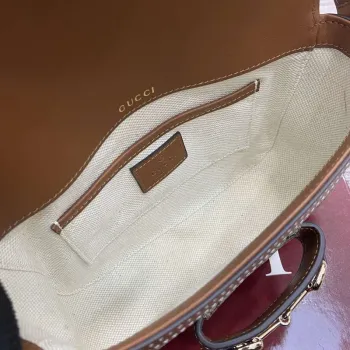Gucci 815205 Gucci Horsebit 1955 Soft Small Shoulder Bag Hnědý kožený lem