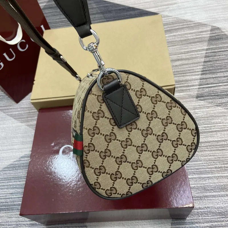 Gucci 834455 GG plátno malá cylindrická taška tmavě hnědá