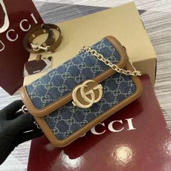 Gucci 826761 Gucci Go Malá Kabelka Přes Rameno Modré Džíny