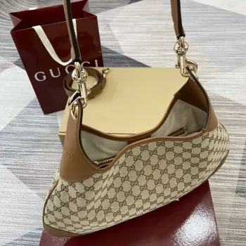 Gucci 834981 Gucci B Střední Kabelka přes Rameno Hnědá Kůže Trim