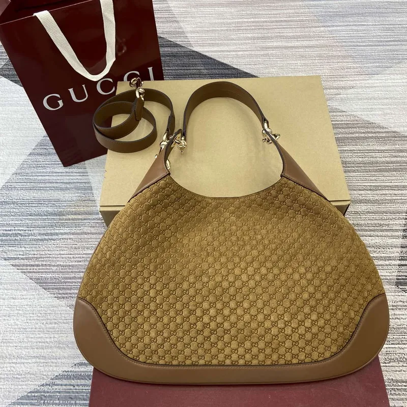 Gucci 834981 Gucci B střední kabelka přes rameno Hnědý samet s embosovaným vzorem