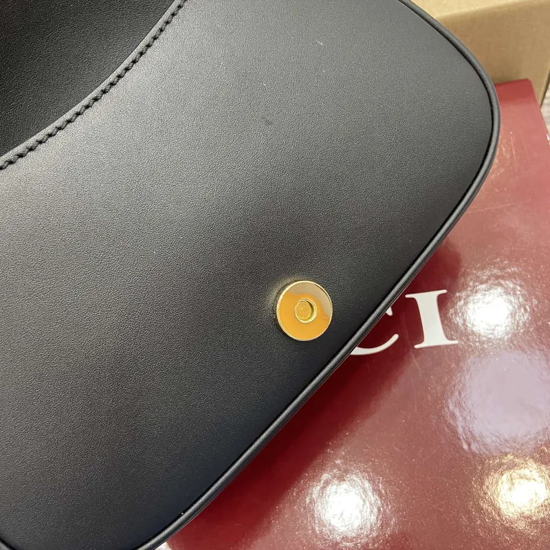 Gucci 815700 Gucci Blondie mini ramenní taška černá s béžovou bavlněnou lněnou plátnem