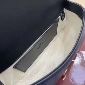 Gucci 815700 Gucci Blondie mini ramenní taška černá s béžovou bavlněnou lněnou plátnem