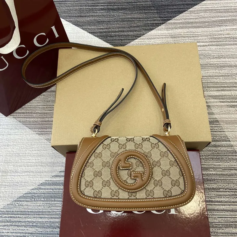 Gucci 815700 Gucci Blondie mini ramenní taška béžová tmavě hnědá plátno
