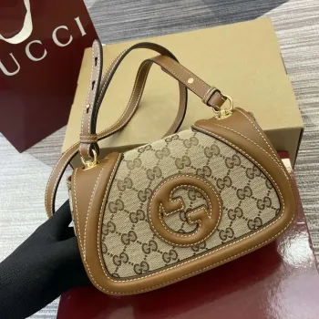 Gucci 815700 Gucci Blondie mini ramenní taška béžová tmavě hnědá plátno