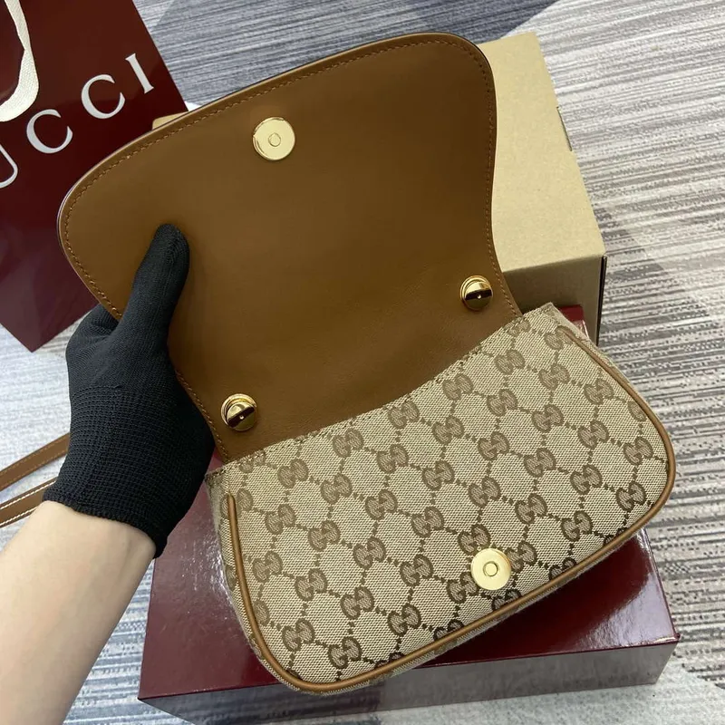 Gucci 815700 Gucci Blondie mini ramenní taška béžová tmavě hnědá plátno