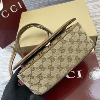 Gucci 815700 Gucci Blondie mini ramenní taška béžová tmavě hnědá plátno
