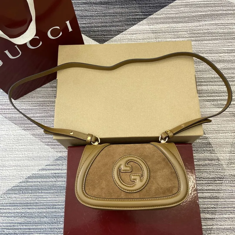 Gucci 815700 Gucci Blondie mini ramenní taška z semišové kůže Hnědá