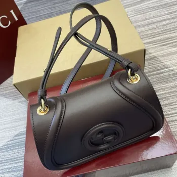 Gucci 815700 Gucci Blondie mini ramenní taška Tmavě hnědá Kůže