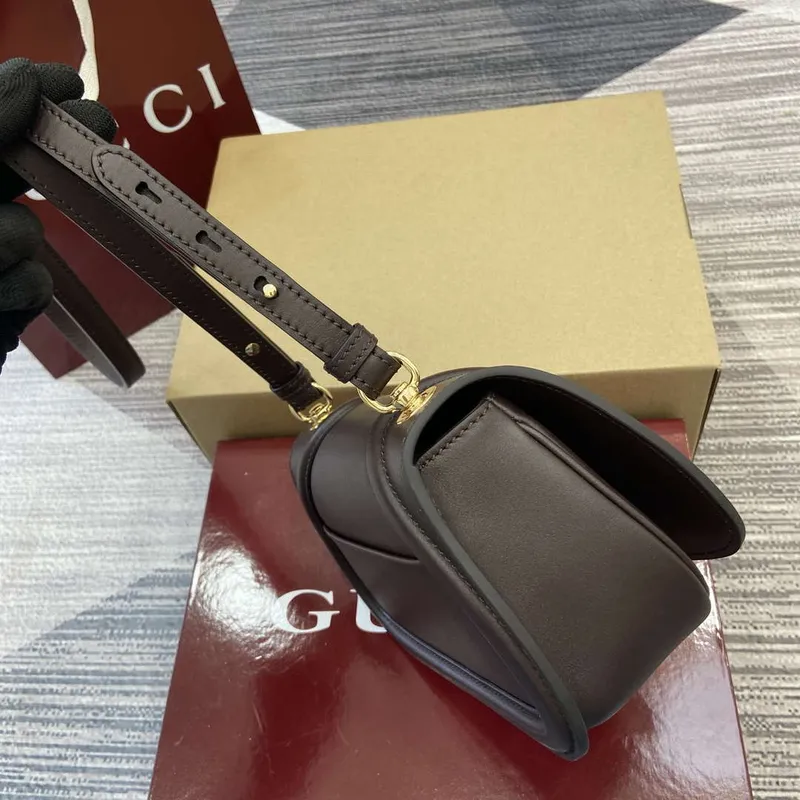 Gucci 815700 Gucci Blondie mini ramenní taška Tmavě hnědá Kůže