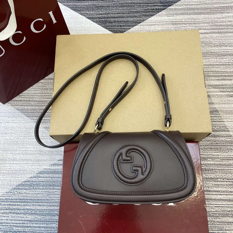 Gucci 815700 Gucci Blondie mini ramenní taška Tmavě hnědá Kůže
