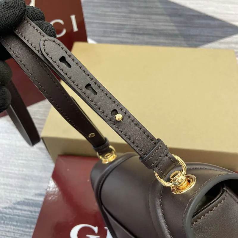 Gucci 815700 Gucci Blondie mini ramenní taška Tmavě hnědá Kůže