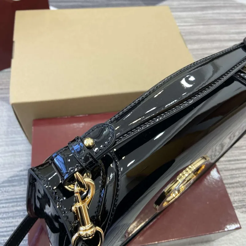 Gucci 815719 Gucci Blondie Medium taška s horním držadlem z lakované kůže černá