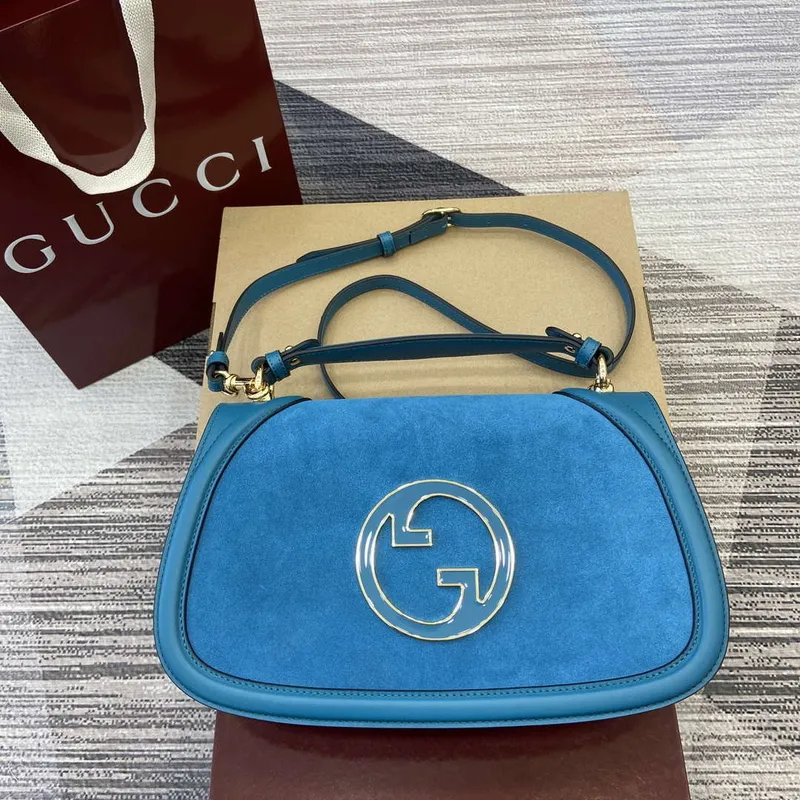 Gucci 815719 Gucci Blondie Medium taška s horním madlem Modrá semišová