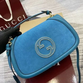 Gucci 815719 Gucci Blondie Medium taška s horním madlem Modrá semišová