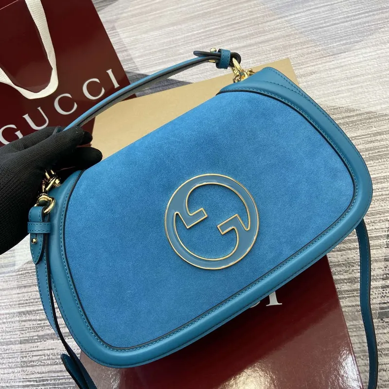 Gucci 815719 Gucci Blondie Medium taška s horním madlem Modrá semišová