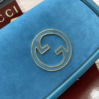 Gucci 815719 Gucci Blondie Medium taška s horním madlem Modrá semišová