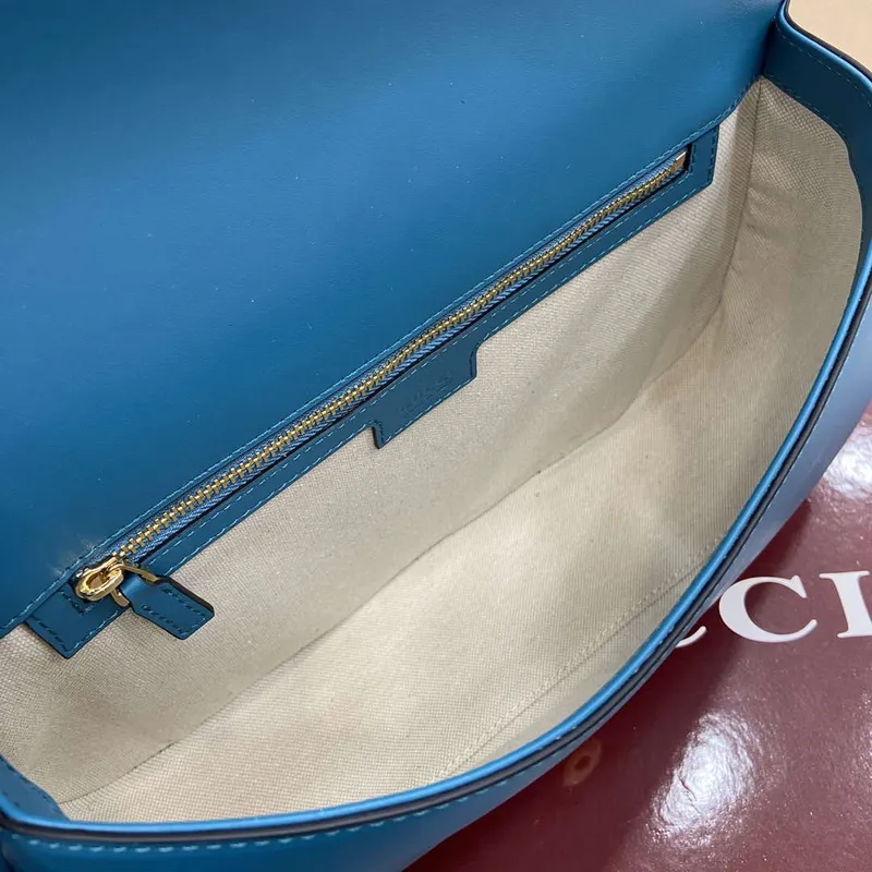 Gucci 815719 Gucci Blondie Medium taška s horním madlem Modrá semišová