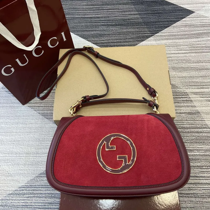 Gucci 815719 Gucci Blondie Medium taška s horním uchopem Červená a vínově červená semiš