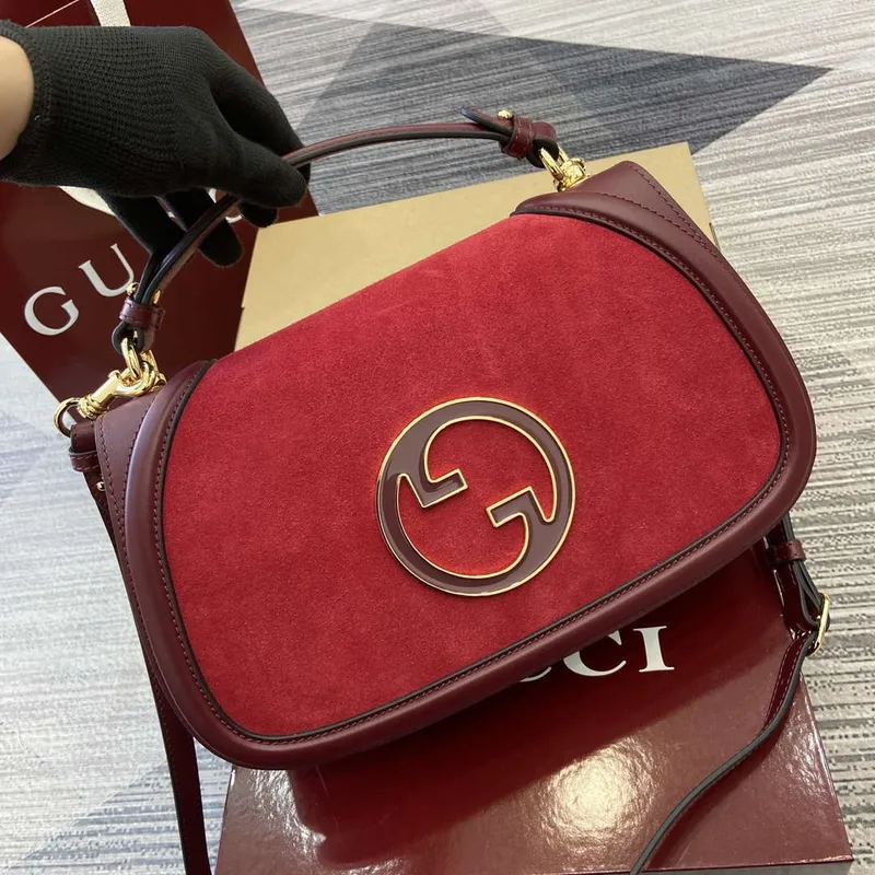 Gucci 815719 Gucci Blondie Medium taška s horním uchopem Červená a vínově červená semiš