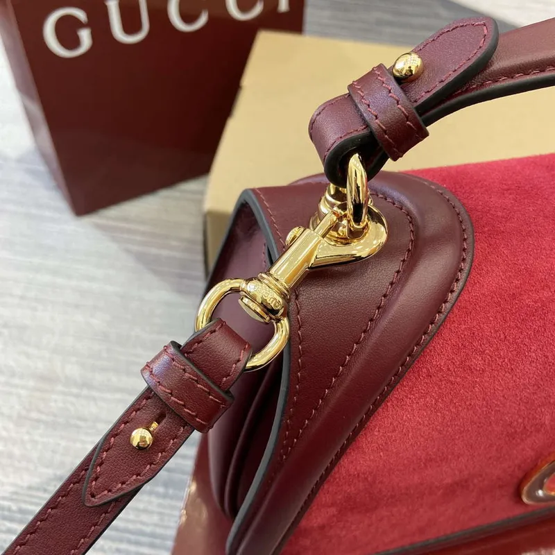 Gucci 815719 Gucci Blondie Medium taška s horním uchopem Červená a vínově červená semiš