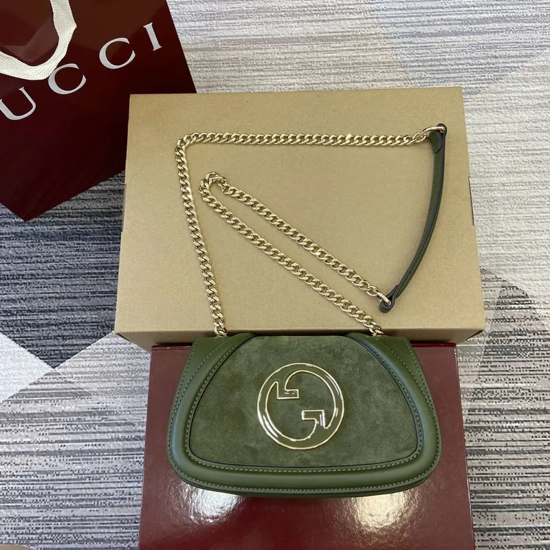Gucci 815711 Gucci Blondie mini ramenní taška z nubukové kůže Zelená