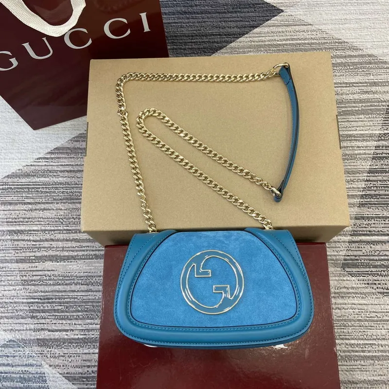 Gucci 815711 Gucci Blondie mini ramenní taška z jemné kůže modrá
