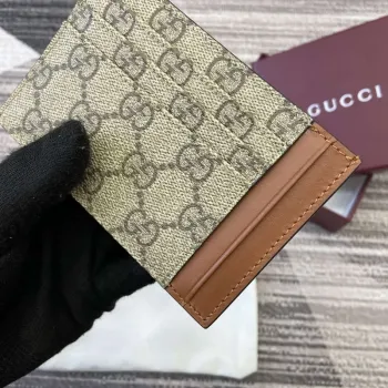 Gucci 821208 GG Emblem pouzdro na karty béžové a tmavě hnědé