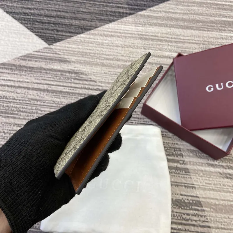 Gucci 821209 GG Emblem dvoudílný pouzdro na karty béžové a tmavě hnědé