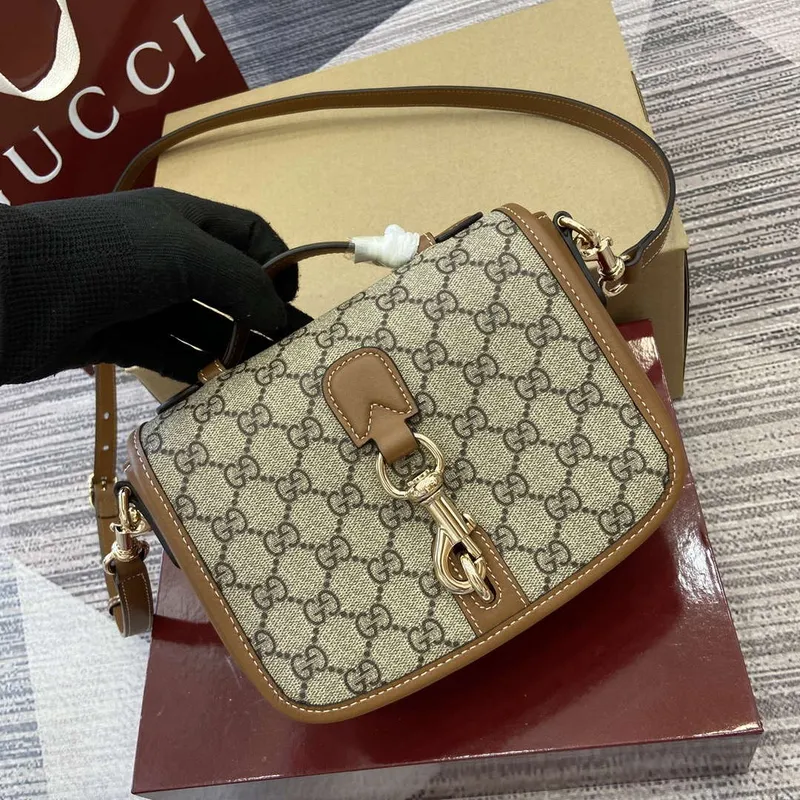 Gucci 815211 GG Emblem mini ramenní taška béžová a hnědá