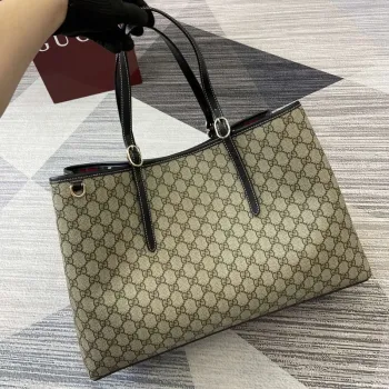 Gucci 815212 GG Emblem Velká taška přes rameno Béžová a černá