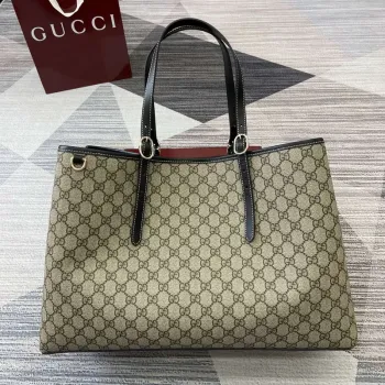 Gucci 815212 GG Emblem Velká taška přes rameno Béžová a černá