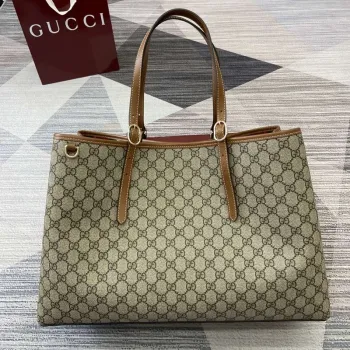 Gucci 815212 GG Emblem Velká taška přes rameno Béžová a tmavě hnědá