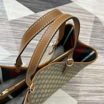 Gucci 815212 GG Emblem Velká taška přes rameno Béžová a tmavě hnědá