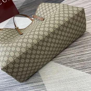 Gucci 815212 GG Emblem Velká taška přes rameno Béžová a tmavě hnědá