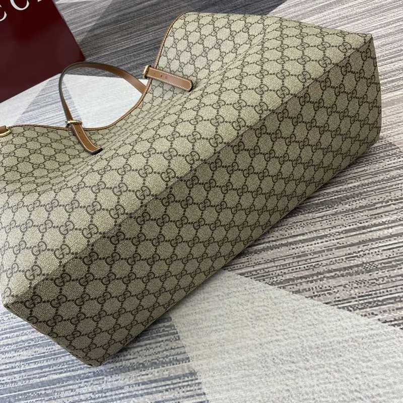 Gucci 815212 GG Emblem Velká taška přes rameno Béžová a tmavě hnědá