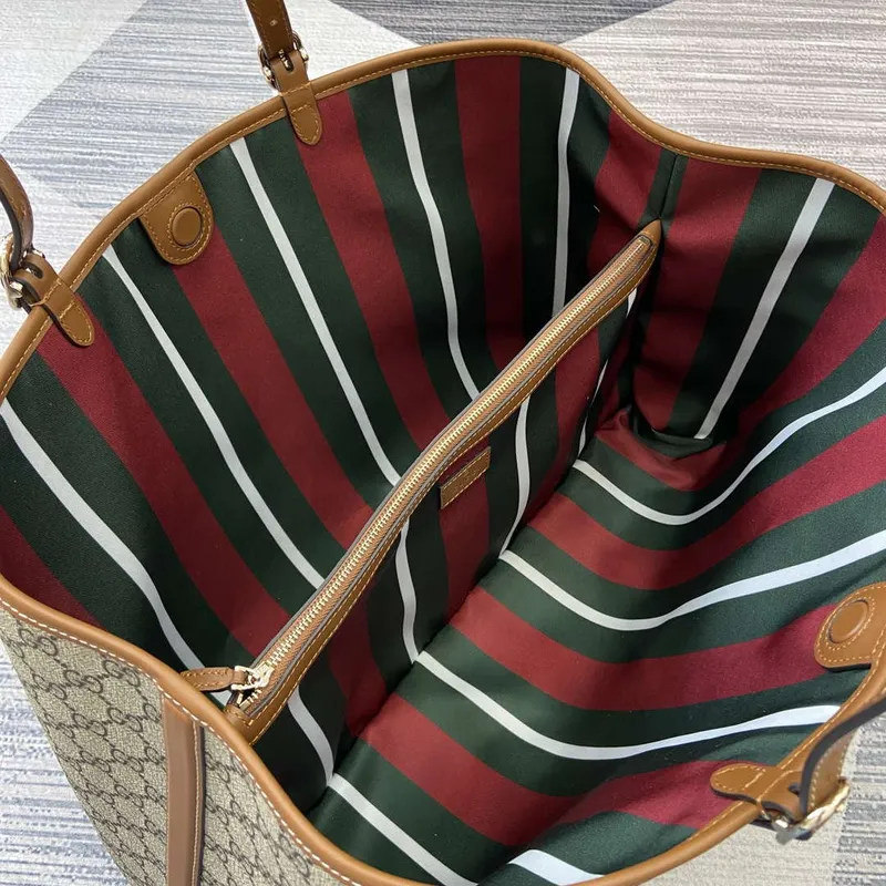 Gucci 815212 GG Emblem Velká taška přes rameno Béžová a tmavě hnědá