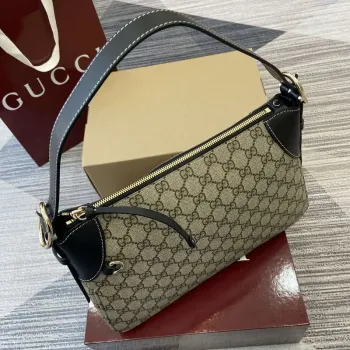Gucci 815216 GG Emblem střední kabelka přes rameno béžová a černá