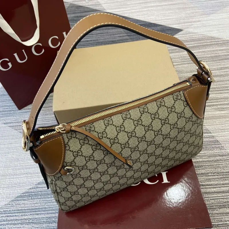 Gucci 815216 GG Emblem střední kabelka přes rameno Béžová a hnědá