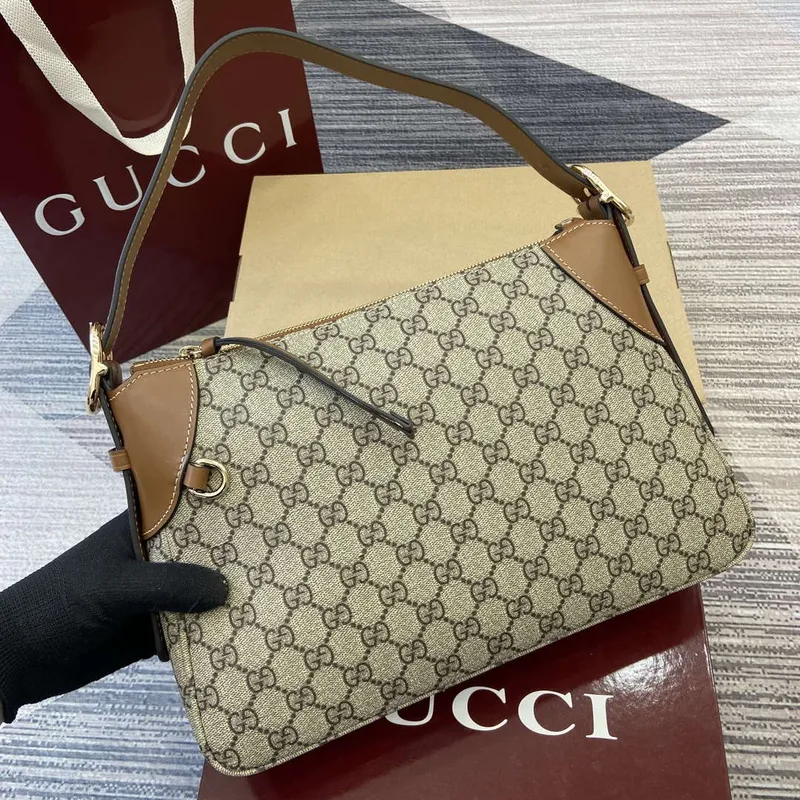 Gucci 815216 GG Emblem střední kabelka přes rameno Béžová a hnědá