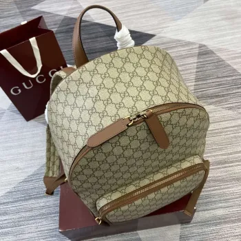 Gucci 821159 GG Emblem Střední batoh Béžový a tmavě hnědý