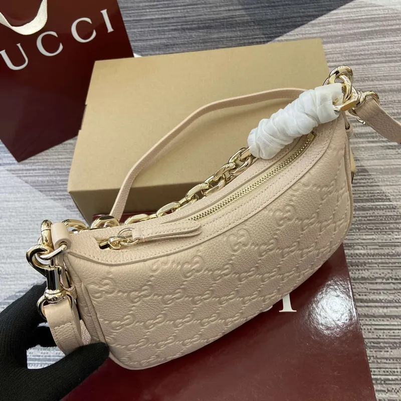 Gucci 820453 GG Emblem Střední kabelka přes rameno Béžová