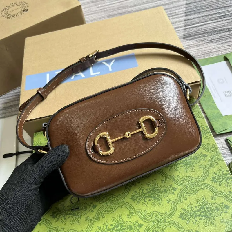 Gucci Horsebit 1955 mini ramenní taška 760196 Hnědá